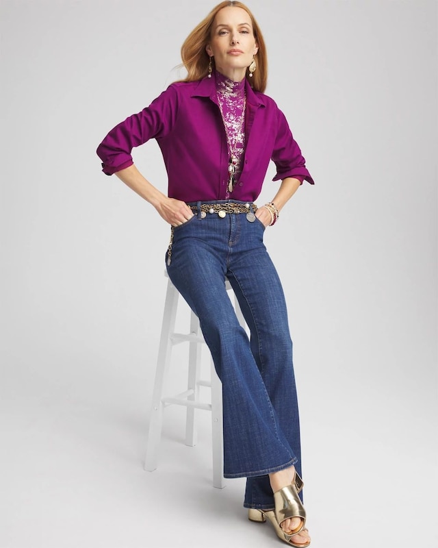 Touch of Cool Foil Mock Neck Layering Tee - image 2
